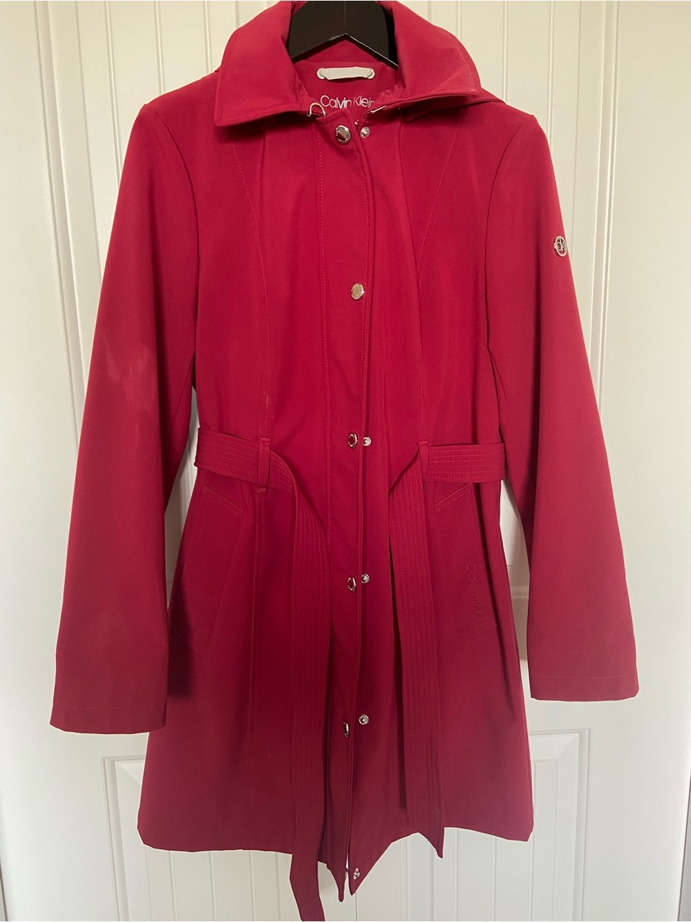 Calvin Klein Red Snap-Front Coat - Picture 2 of 11